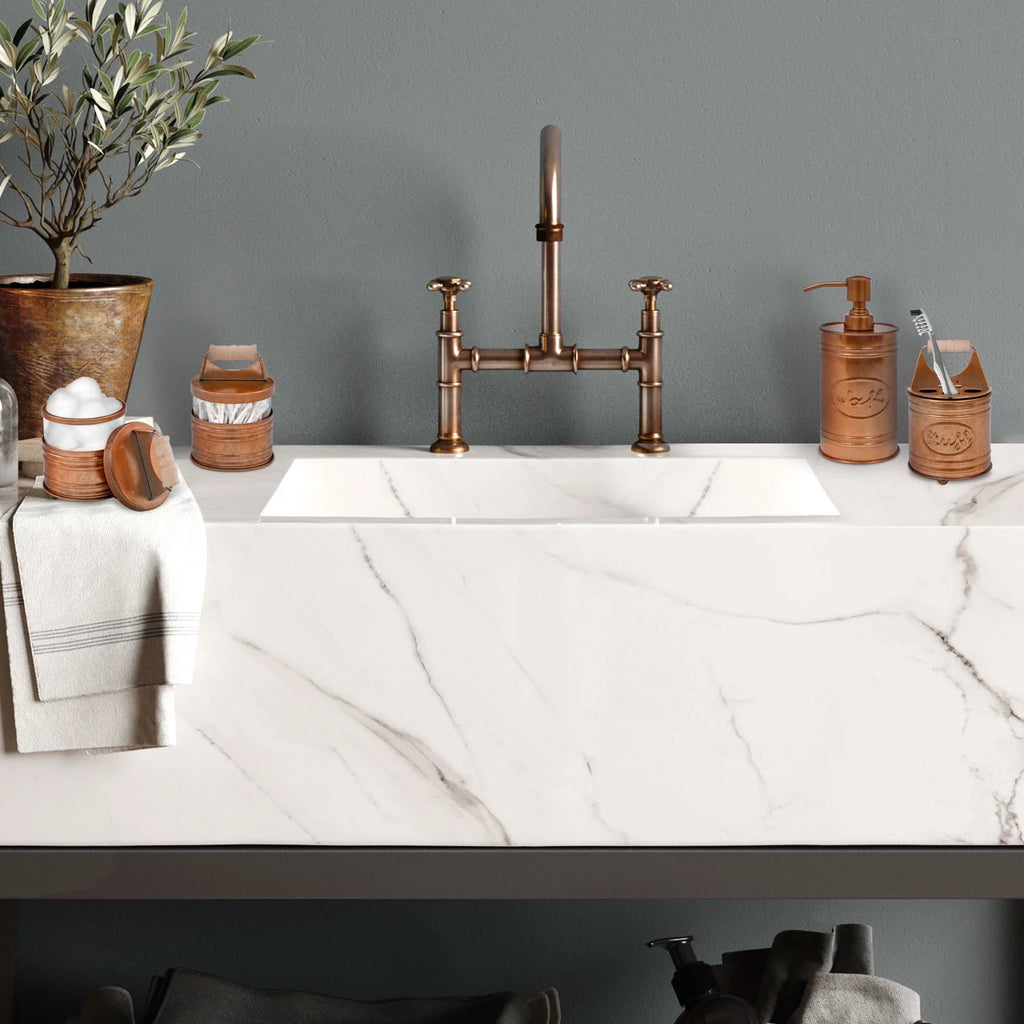 Rustic Bathroom Accessories Set 4 Soap Dispenser Toothbrush Holder 2 Apothecary Jars B408010