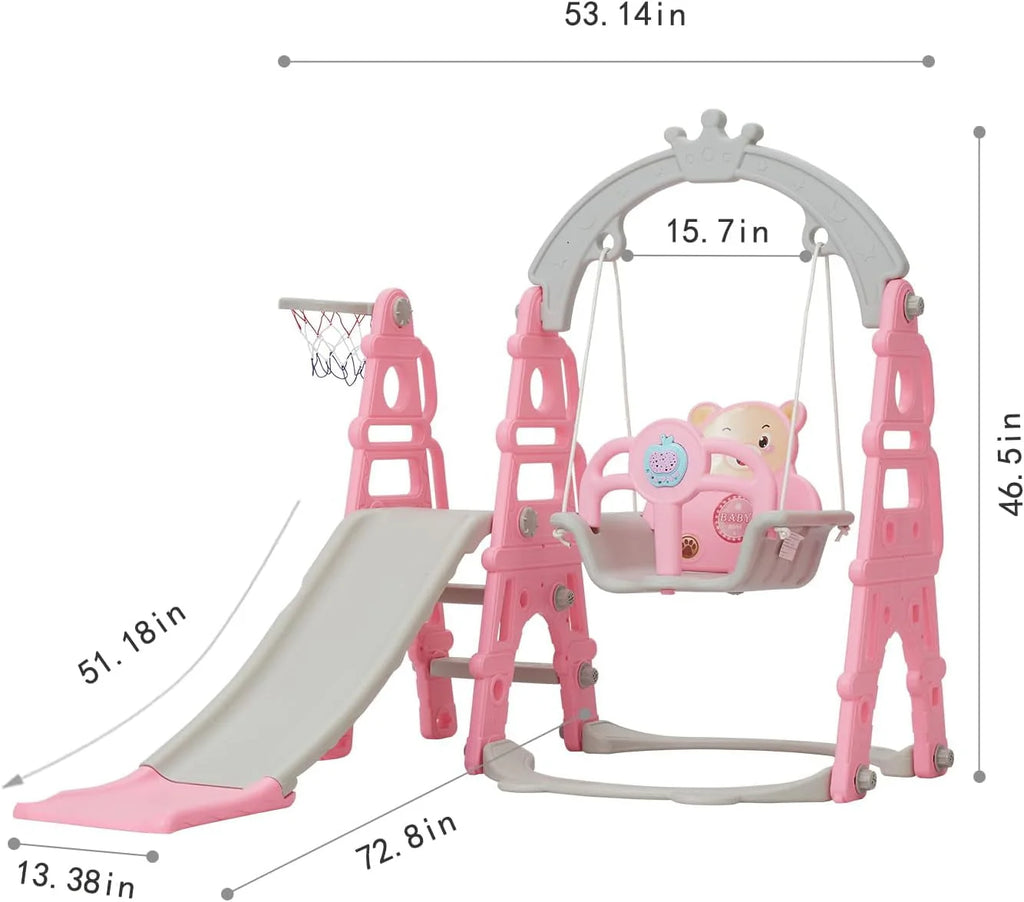 5 in 1 Toddler Slide Swing Set with Basketball Hoop Blue G271