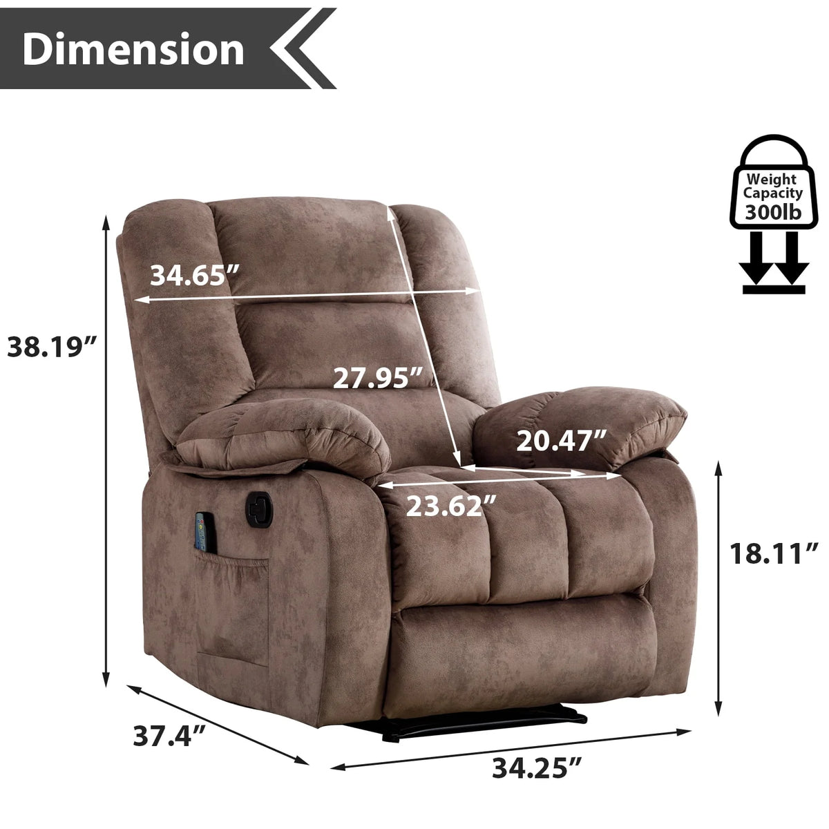 Gray Fabric Manual Recliner Chairs with Massage and Heat R30856