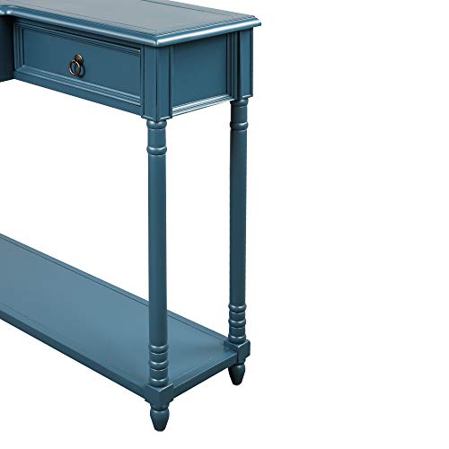 Antique Navy Narrow Console Sofa Table with Drawers and Long Shelf T20430