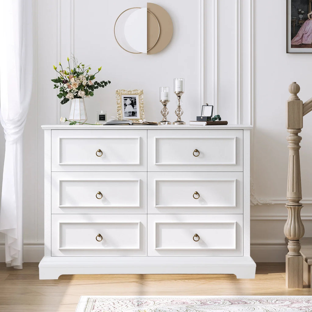 White 6 Drawer Double Dresser P199
