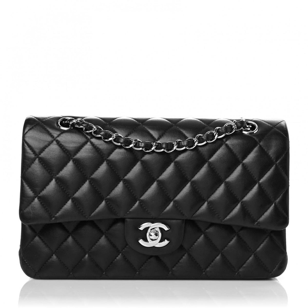 Quilted Lambskin Medium Double Flap Black O1580