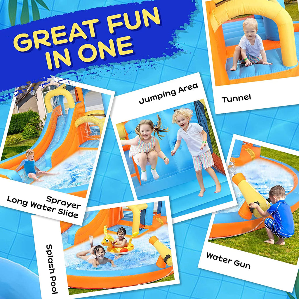 5-in-1 Inflatable Water Slide Park Bounce House with Splash Pool R61798