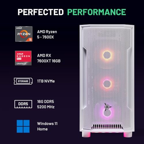White Gaming PC Desktop, AMD Ryzen 5 3600 3.6GHz, 3060 12GB, 16GB DDR4 3200, 1TB SSD, 600W Gold PSU, Windows 10 Home 64-bit, AC WiFi M796679