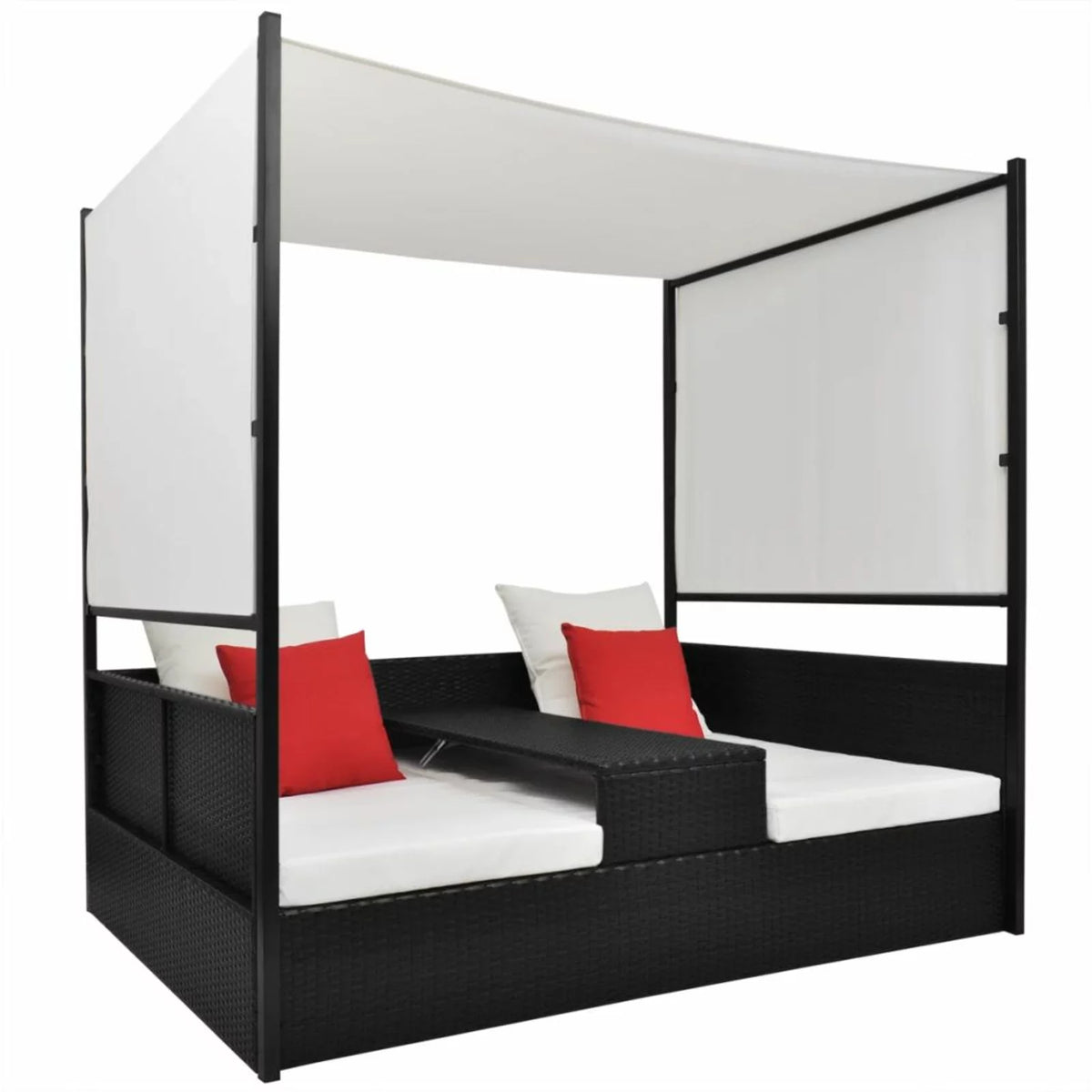 Black Poly Rattan Patio Bed with Canopy P421563