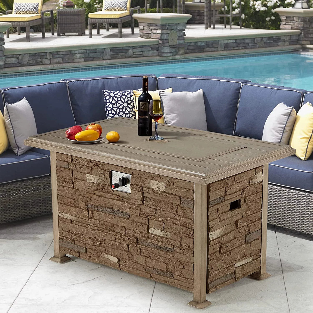 44 inch Aluminum Propane Fire Pit Table with Glass Rock F332414