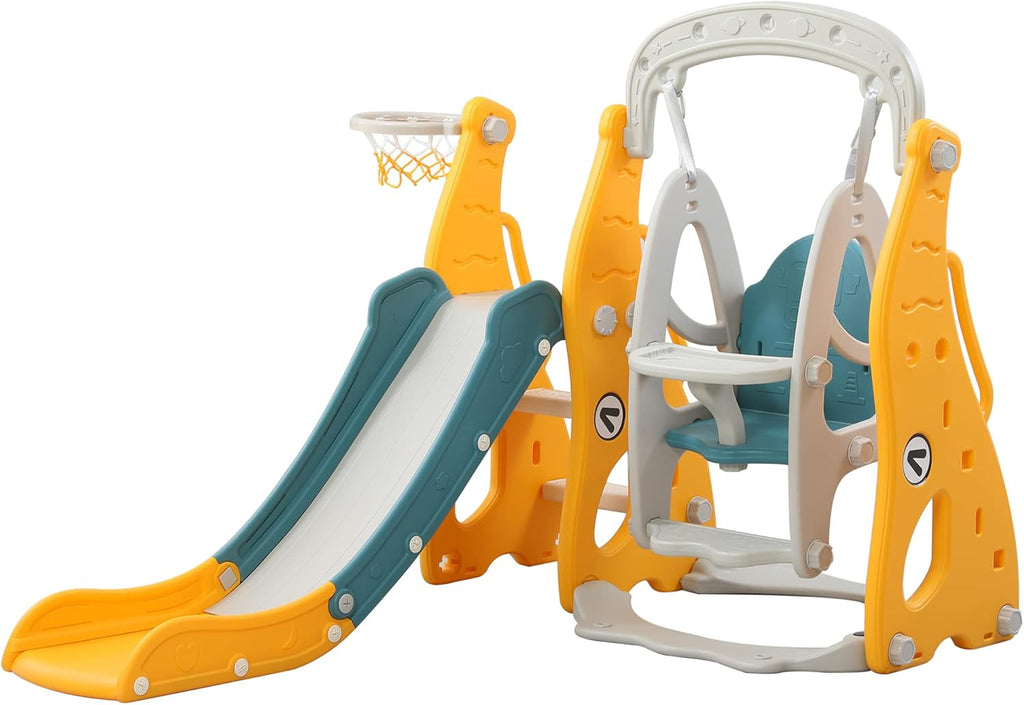 4 in 1 Toddler Slide and Swing Set with Basketball Hoop G4326