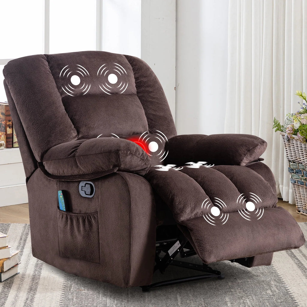Gray Fabric Manual Recliner Chairs with Massage and Heat R30856