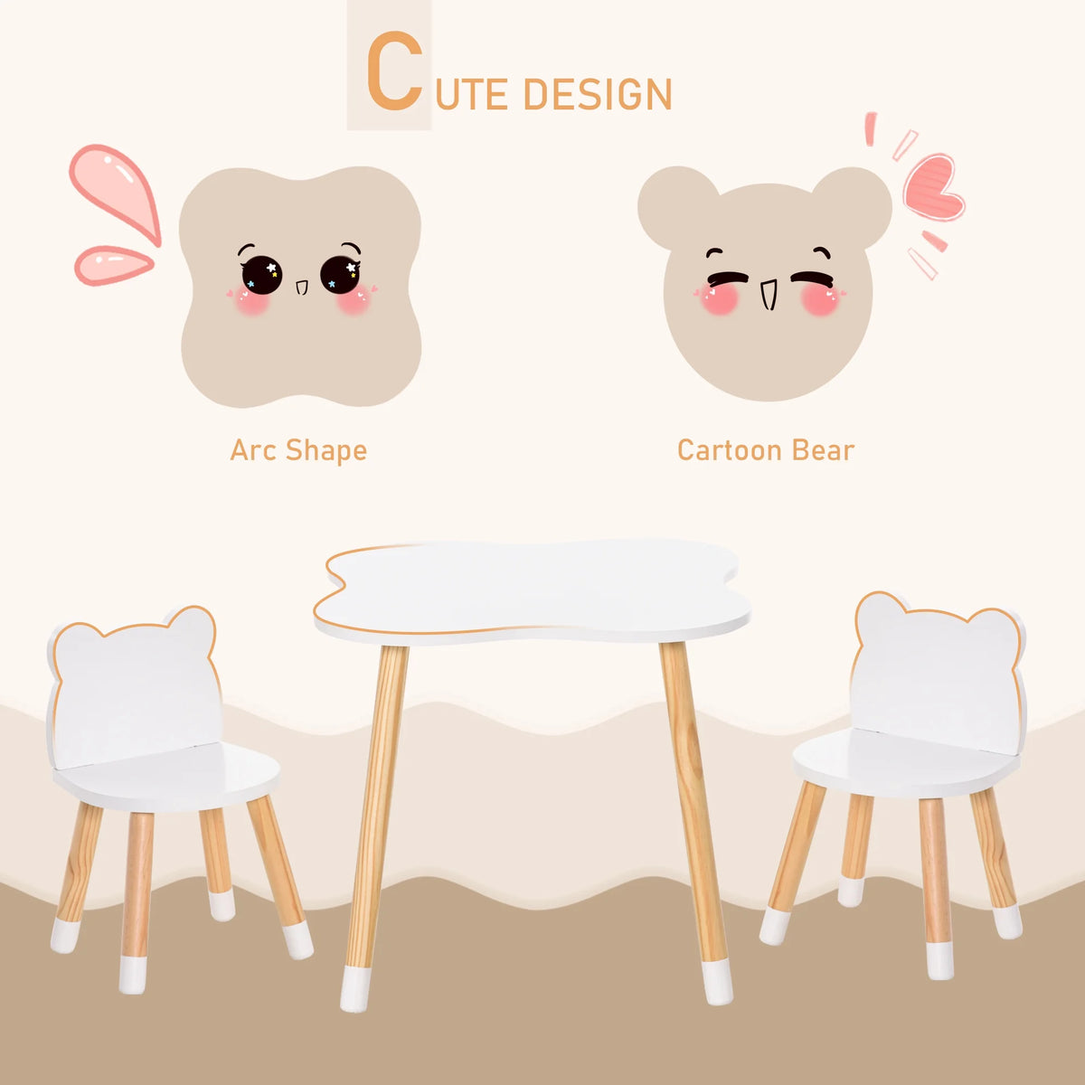 White Wooden Kids Table and 2 Chairs Set K13948
