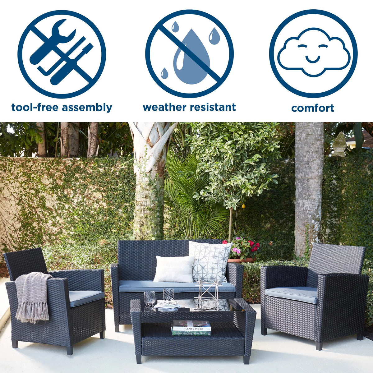 4 Piece Conversation Set with Gray Cushions C75510