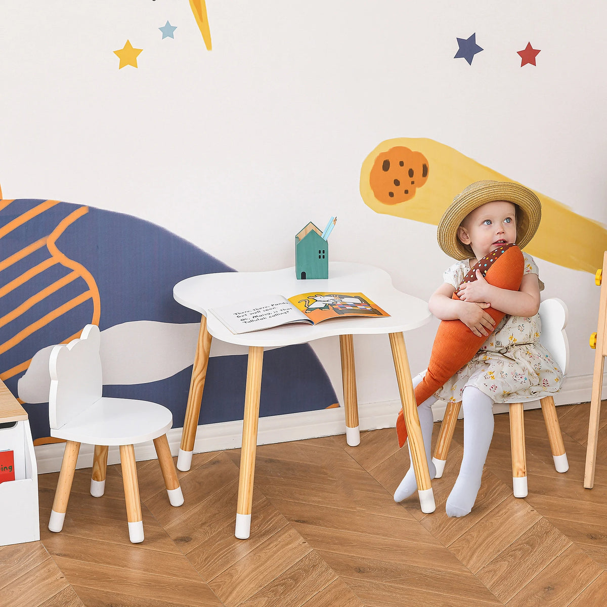 White Wooden Kids Table and 2 Chairs Set K13948