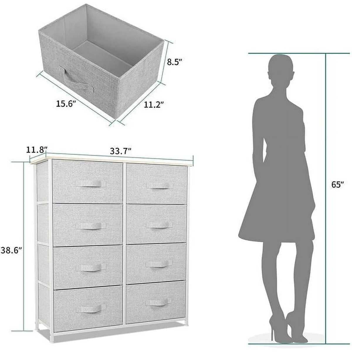 Light Gray 8 Fabric Drawers Storage Tower E80054