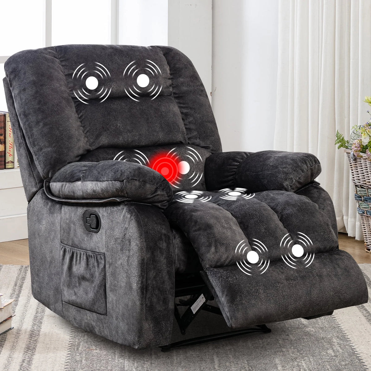 Gray Fabric Manual Recliner Chairs with Massage and Heat R30856