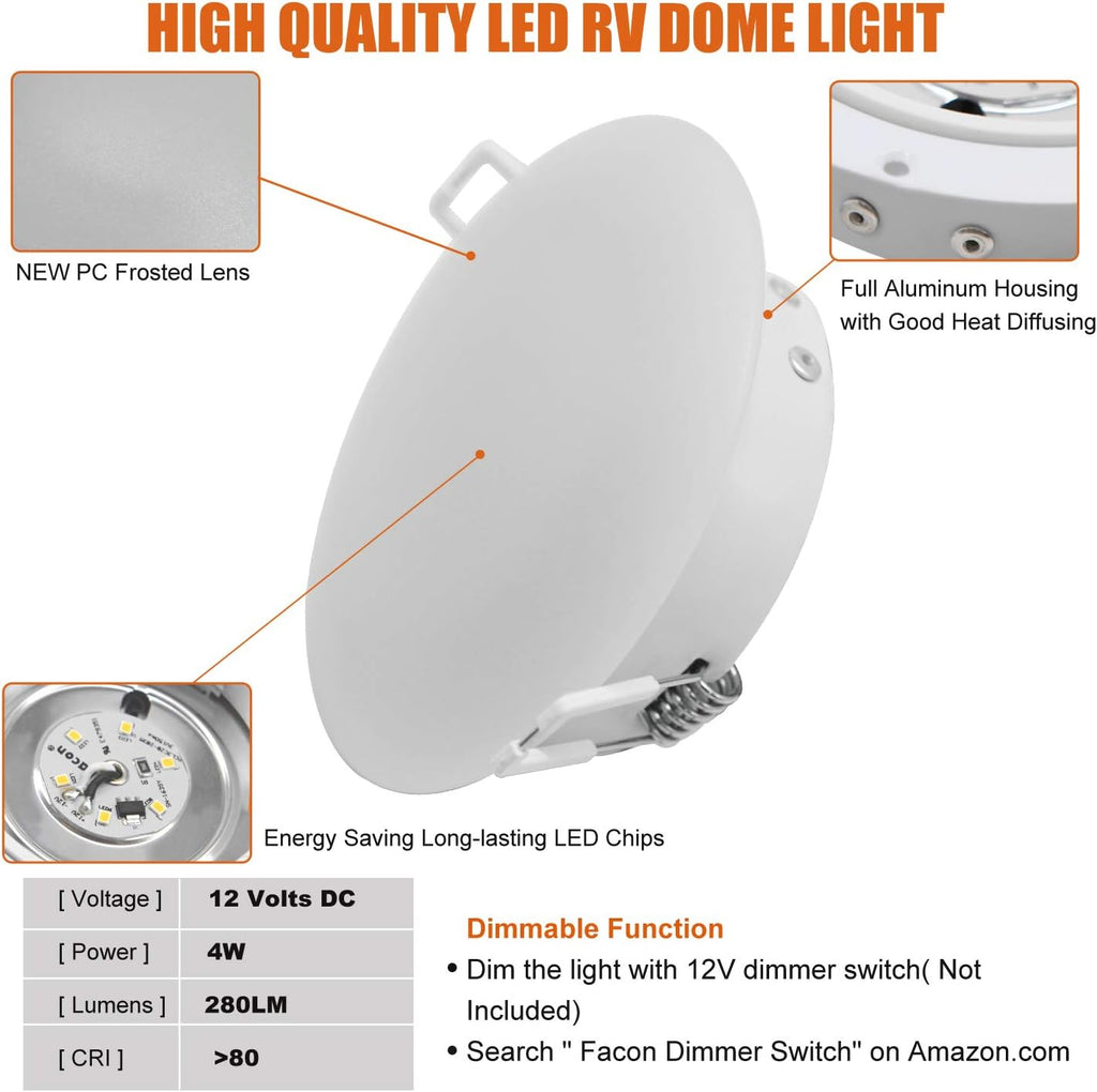 4.5Inch LED RV Puck Light Full Aluminum Recessed Mount Down Light 12V Pack of 6 O533