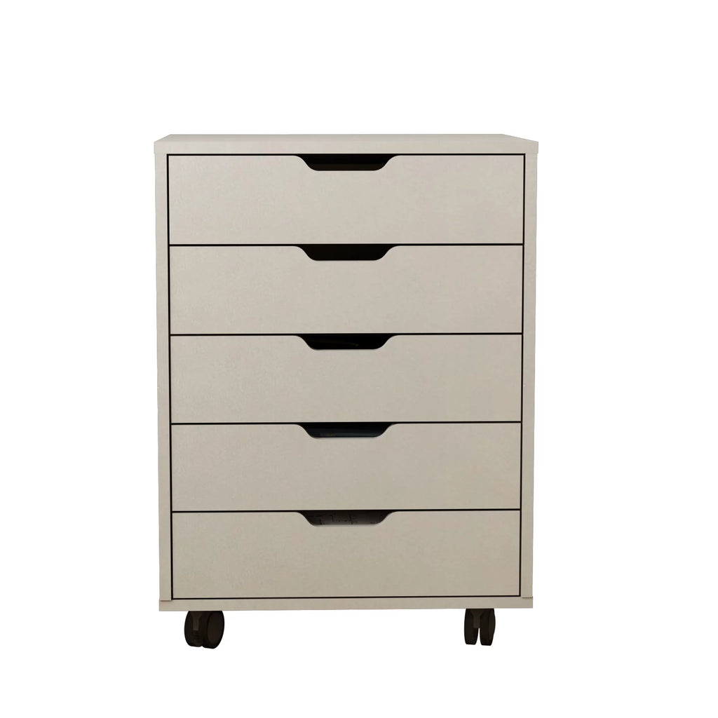 5 Drawer White Gray Rolling Filing Cabinet V7686