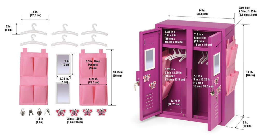 Purple Double Doll Locker with Hangers for 18 inch Dolls Z763