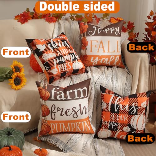 Double Sided Plaid Throw Pillow Covers 18x18 Inches Set of 4 I985320