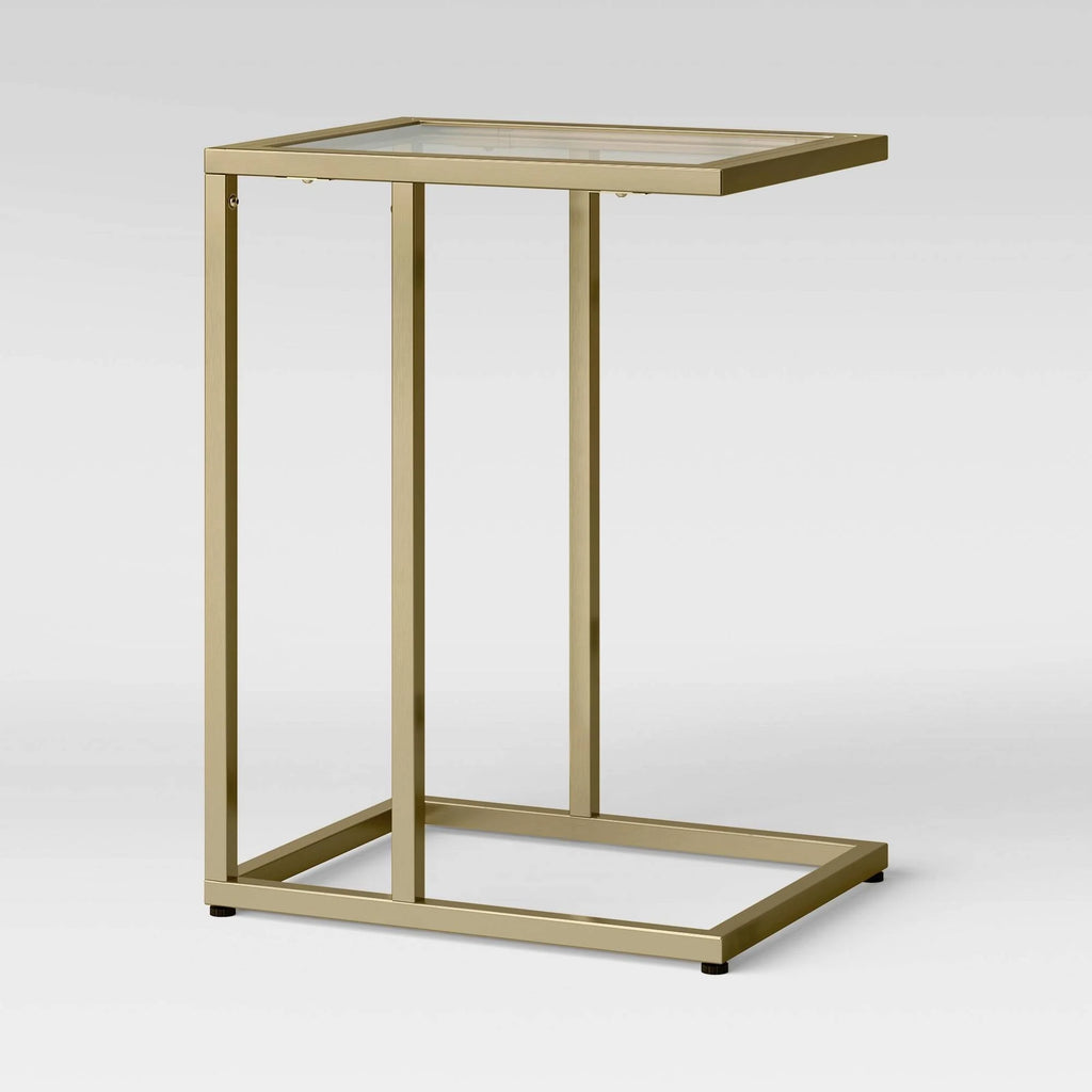 Glass Top C Table with Brass Base P2932