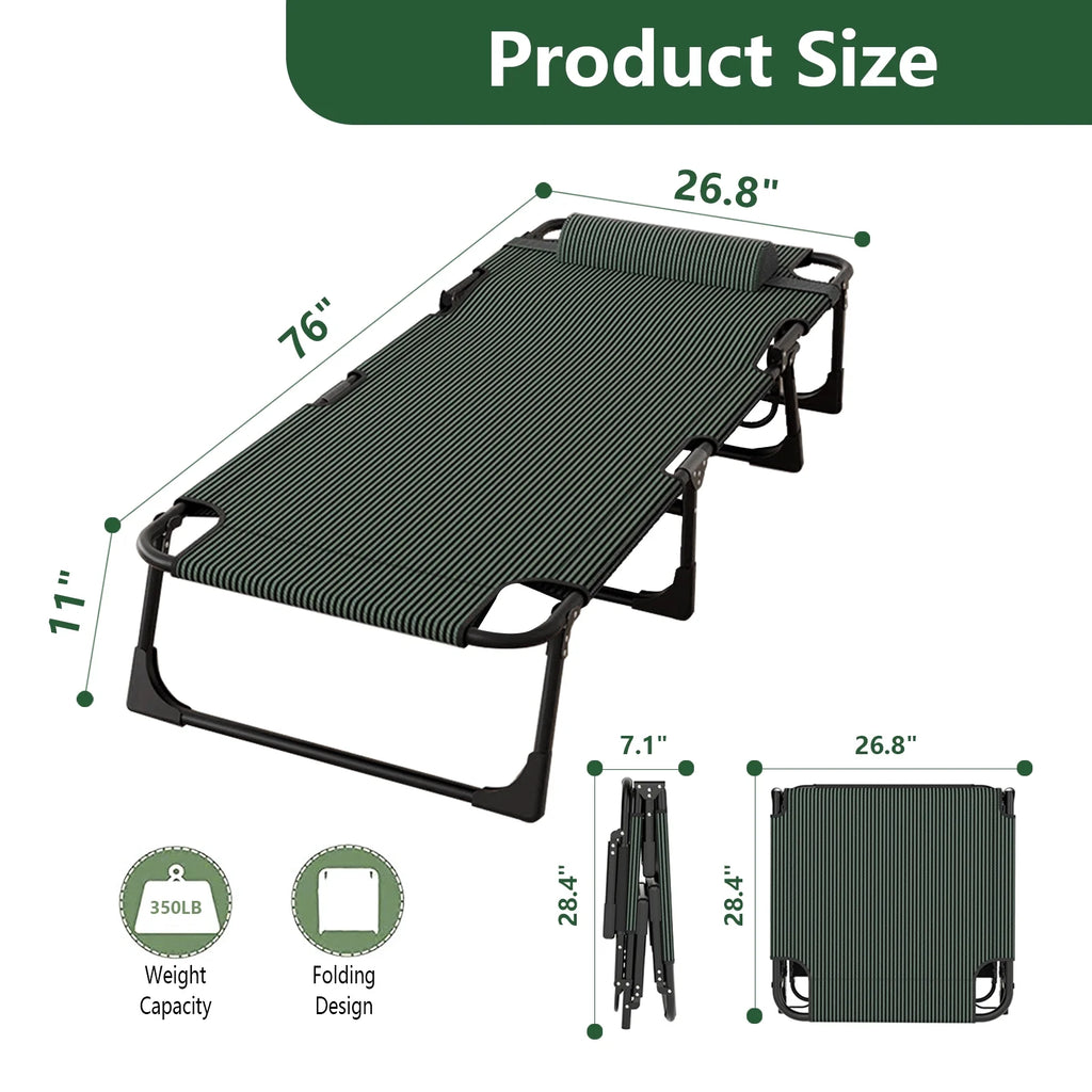 Folding Camping Cot Bed with Mat, Adjustable 4 Position Heavy Duty Outdoor Lounge Chair N9806