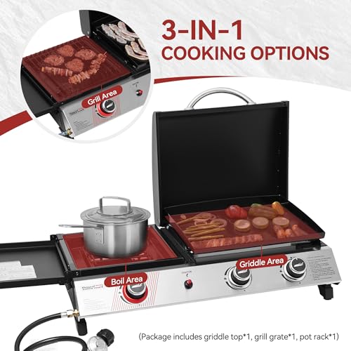 3-Burner Portable Propane Gas Griddle with Side Burner M58460