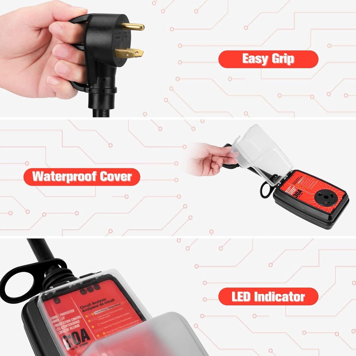 RV Surge Protector 30 Amp Circuit Analyzer with Waterproof Cover, Pack of 2 D215