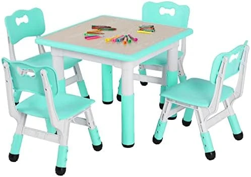 Study Table and 4 Chair Set Height Adjustable Toddler Table and Chair Set R83943