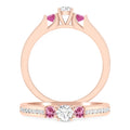1/2 Carat 10K Rose Gold Diamond and Pink Tourmaline 3 Stone Engagement Ring S4174