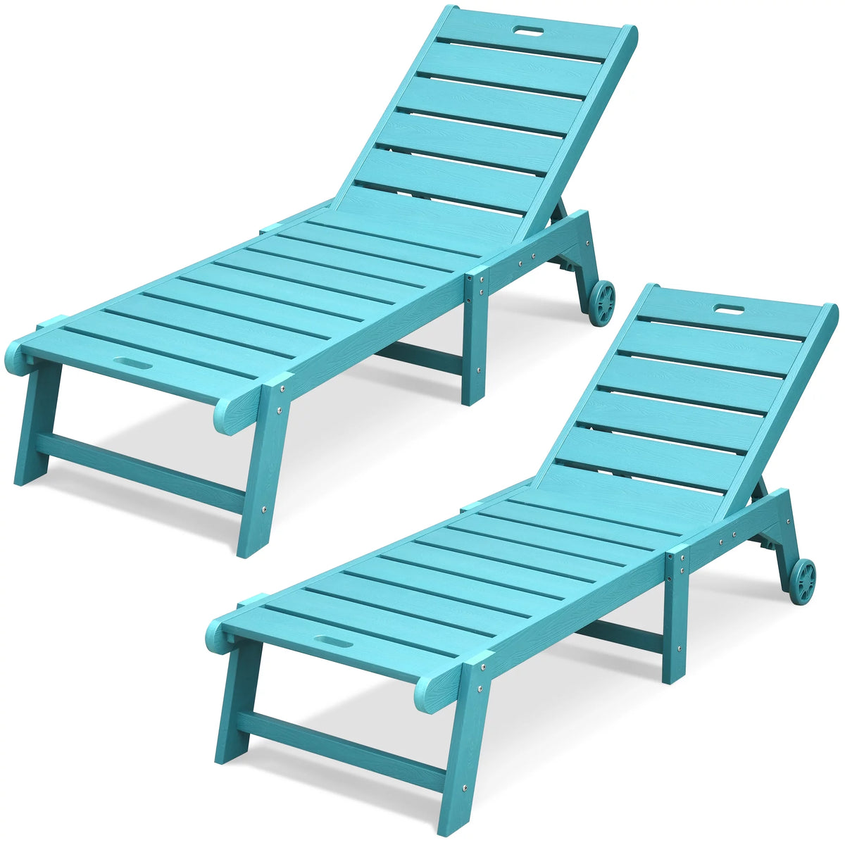 Blue 2 Pieces Patio Chaise Lounge Chairs with Wheels H956