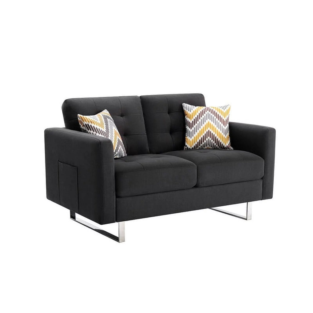 Light Gray Linen Loveseat Chair with Metal Legs U4099