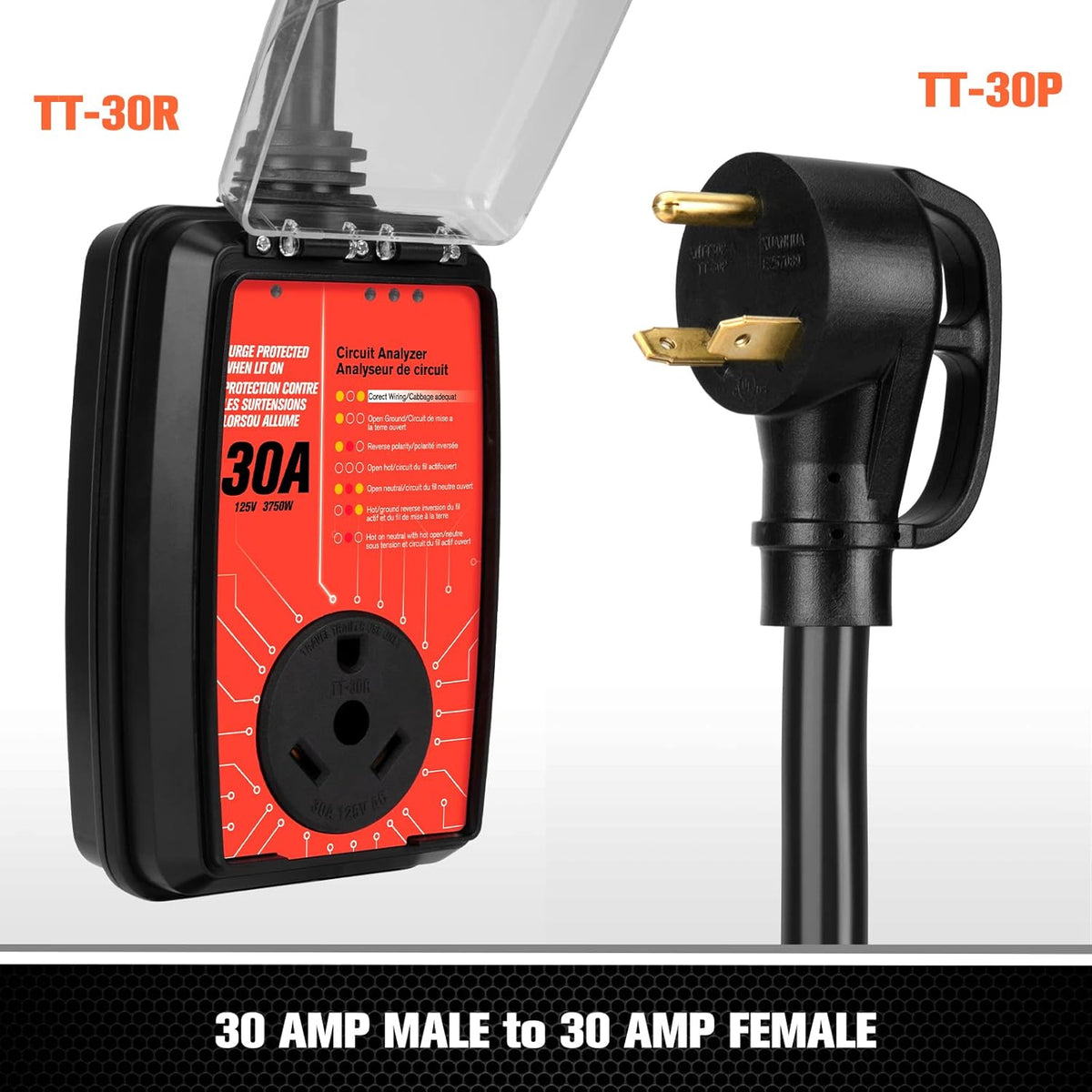 RV Surge Protector 30 Amp Circuit Analyzer with Waterproof Cover, Pack of 2 D215