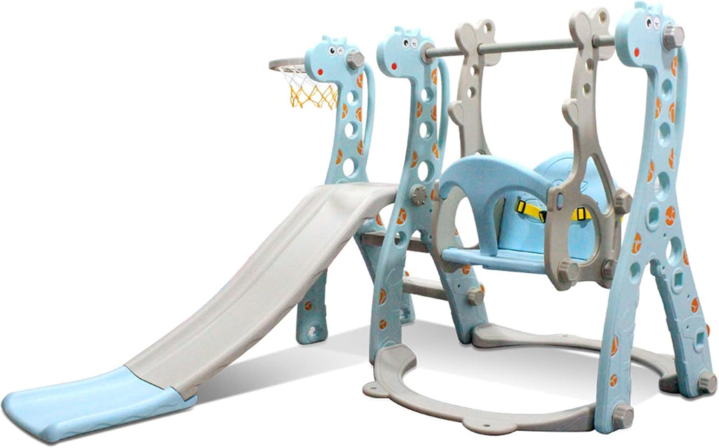 4 in 1 Toddler Slide and Swing Set with Basketball Hoop G4326
