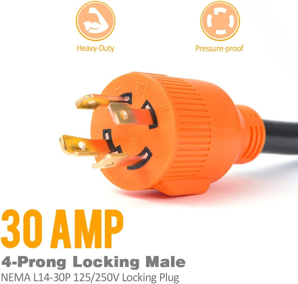 18 Inch 30 Amp 4 Prong Locking Male to 50 Amp Female RV Generator Adapter P5816