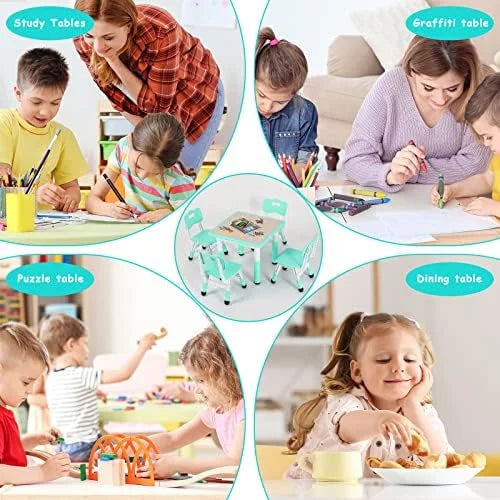 Study Table and 4 Chair Set Height Adjustable Toddler Table and Chair Set R83943