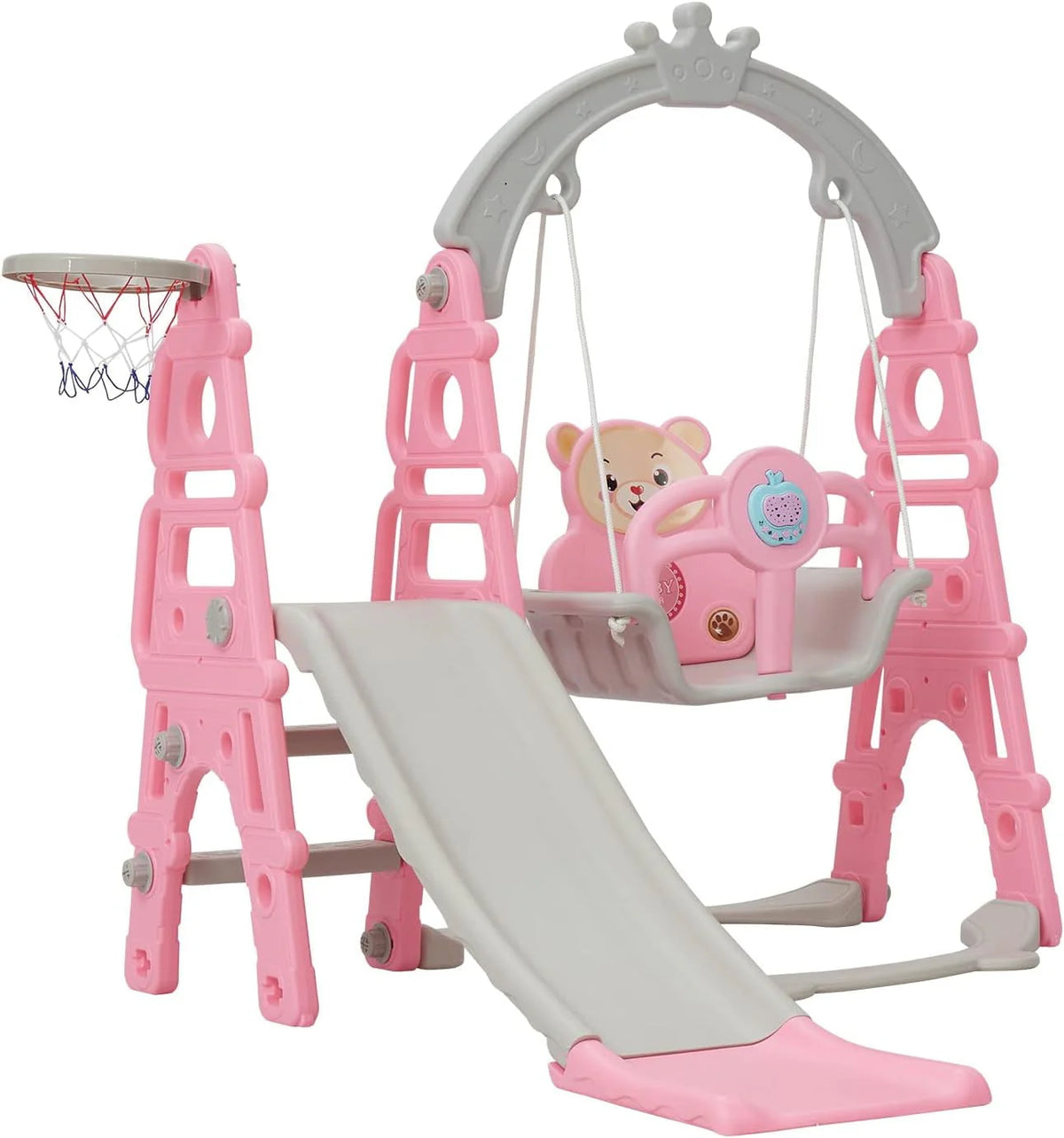 5 in 1 Toddler Slide Swing Set with Basketball Hoop Blue G271