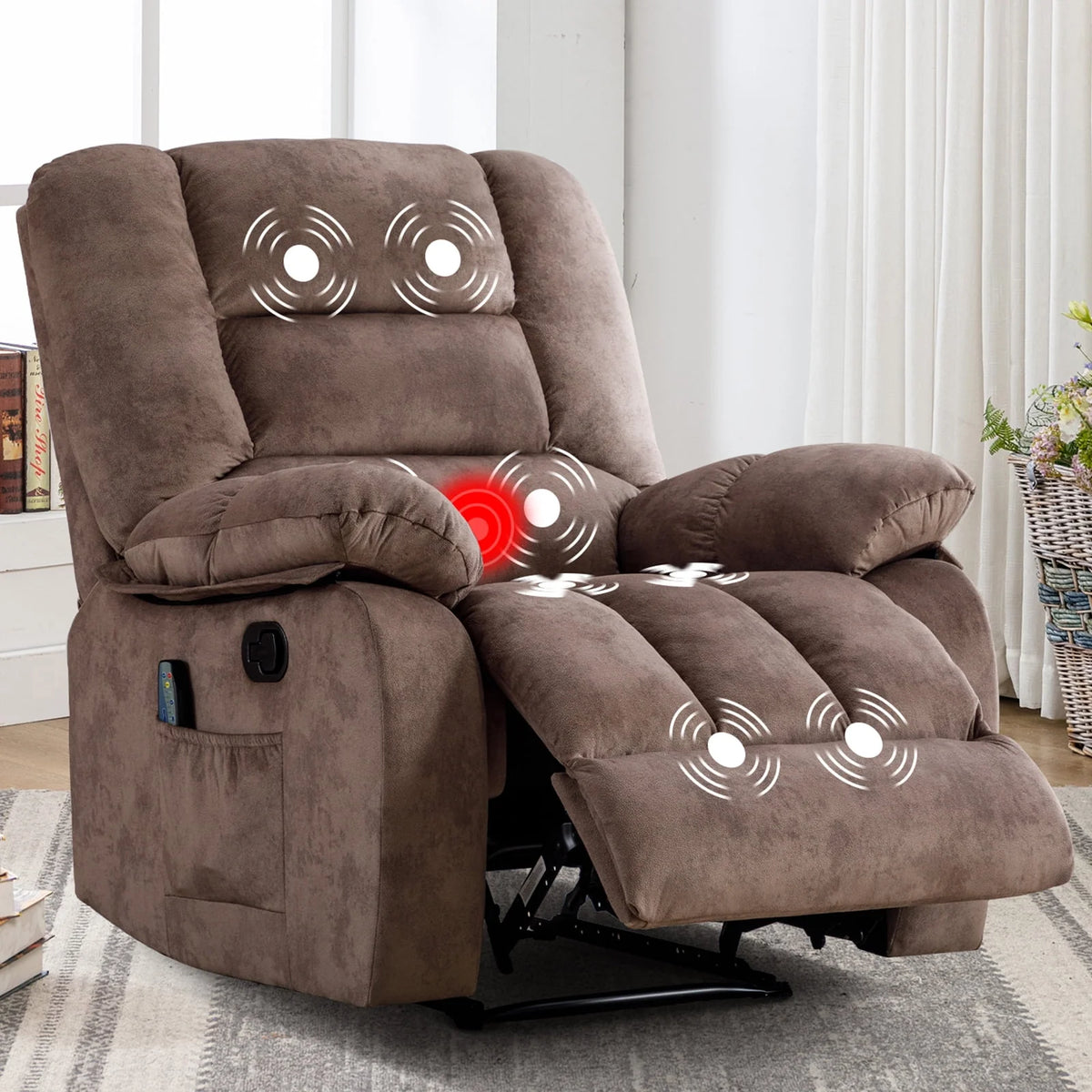 Gray Fabric Manual Recliner Chairs with Massage and Heat R30856