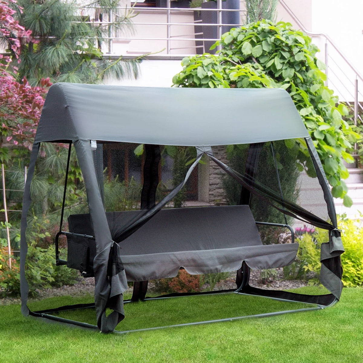 Gray 3-Seat Outdoor Swing Chair Bed I868