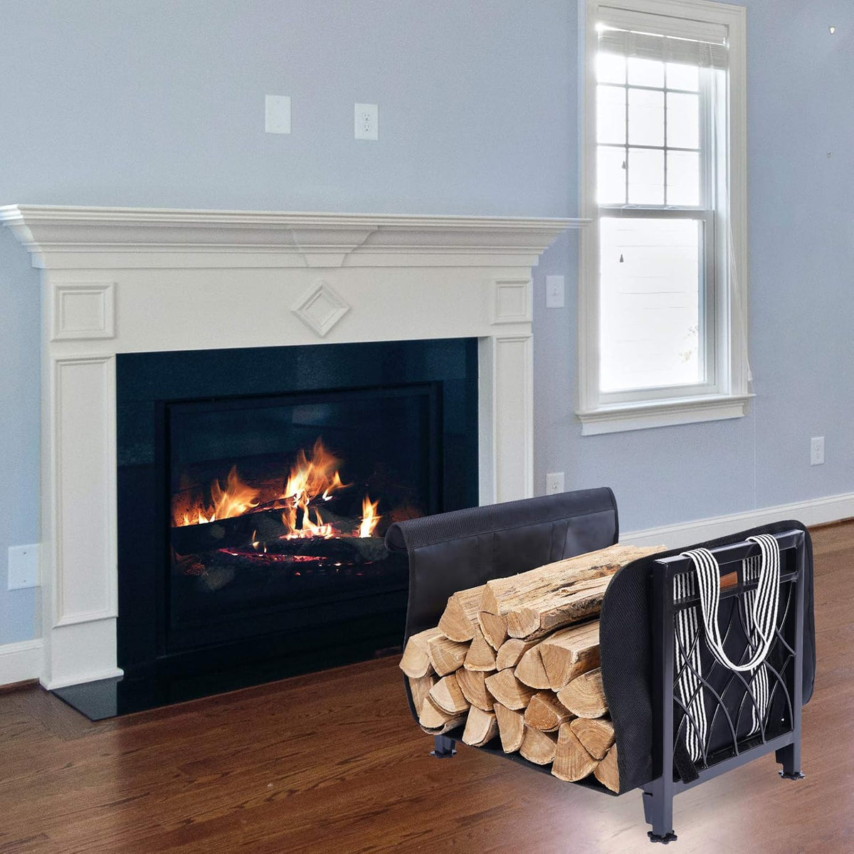 Firewood Rack with Log Bag 19 Inch Steel Wood Storage Rack O386024