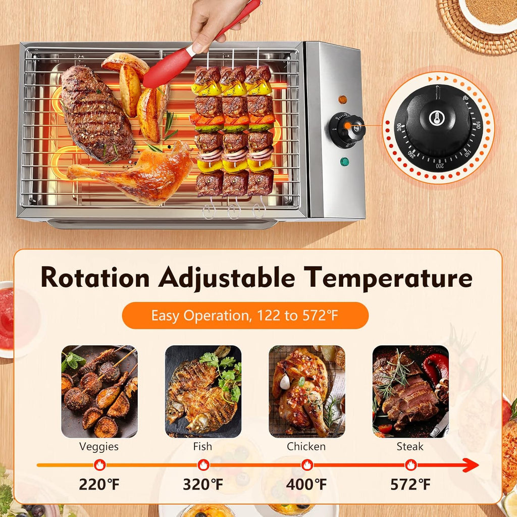 Electric Grill with Adjustable Temperature Control 572°F, 110V 1800W, Nonstick Cooking Surface N62841