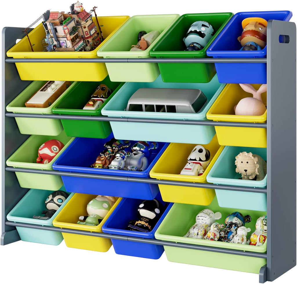 White 16 Plastic Bins Toy Storage Organizer Cabinet with Shelf Z764592