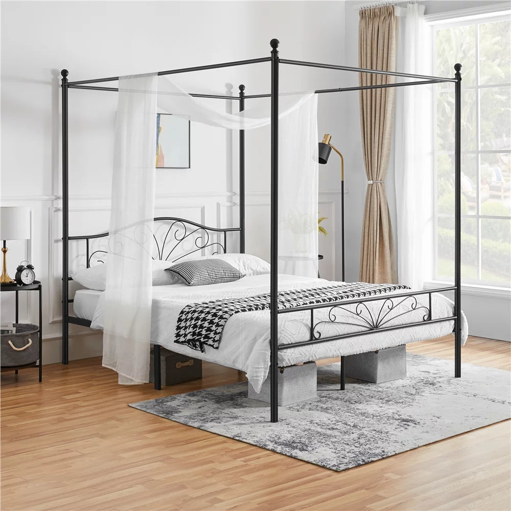 Black Queen Canopied Platform Bed Q9773