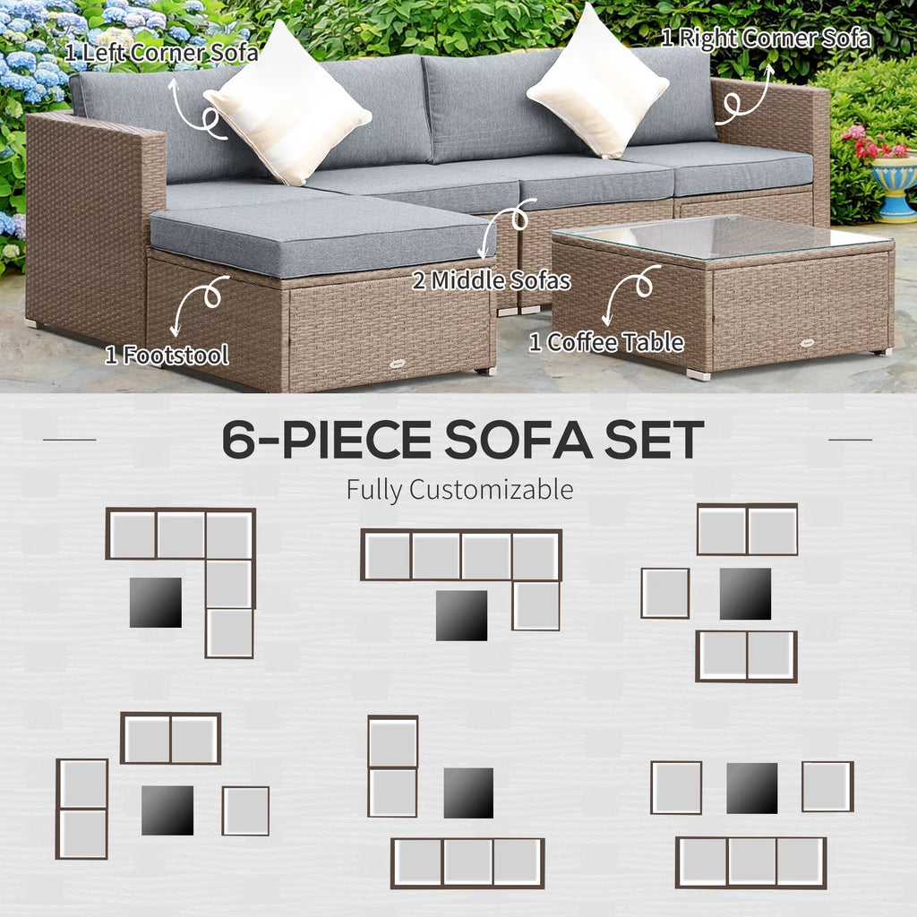 6-Piece Outdoor Patio Rattan Wicker Furniture Set with Cushion A57542