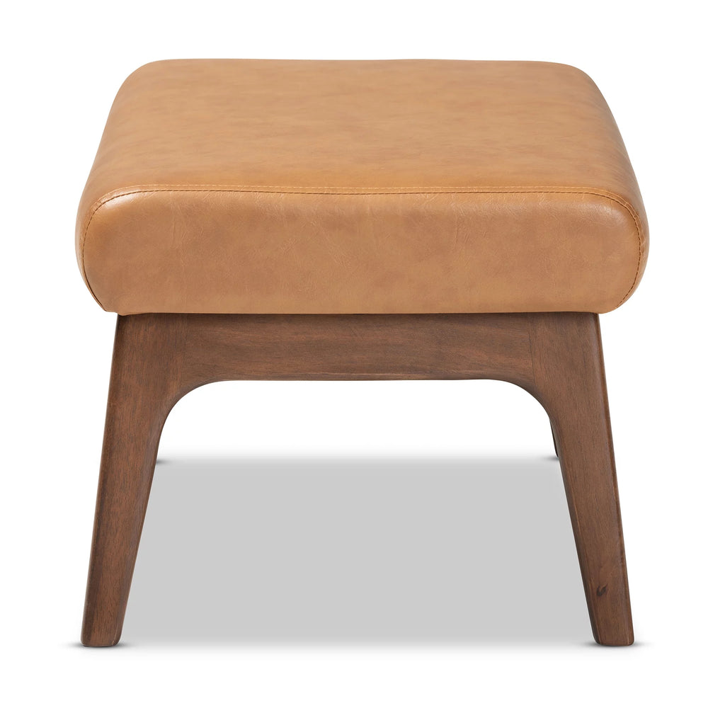 Walnut Brown Wood and Tan Faux Leather Ottoman M625081