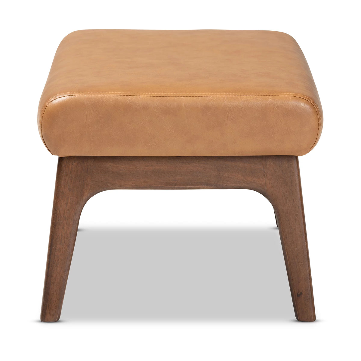 Walnut Brown Wood and Tan Faux Leather Ottoman M625081