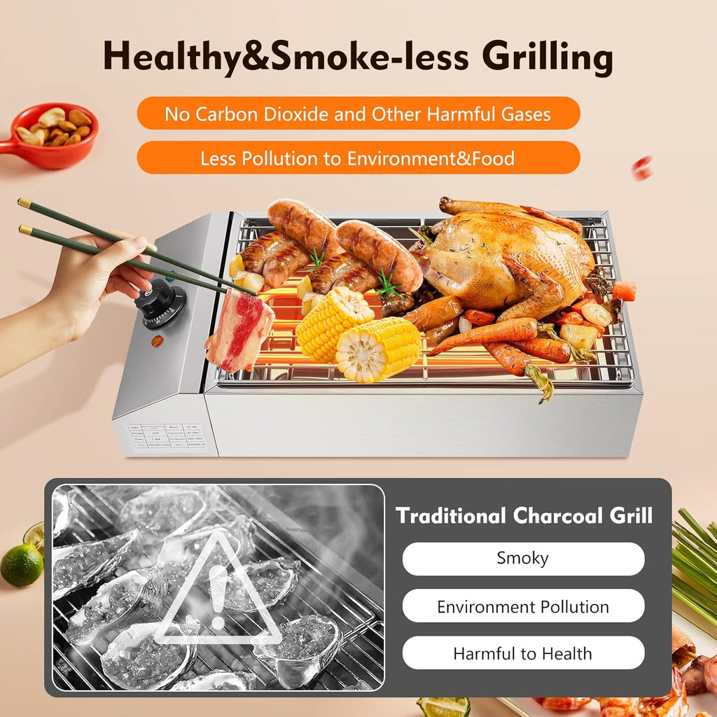 Electric Grill with Adjustable Temperature Control 572°F, 110V 1800W, Nonstick Cooking Surface N62841