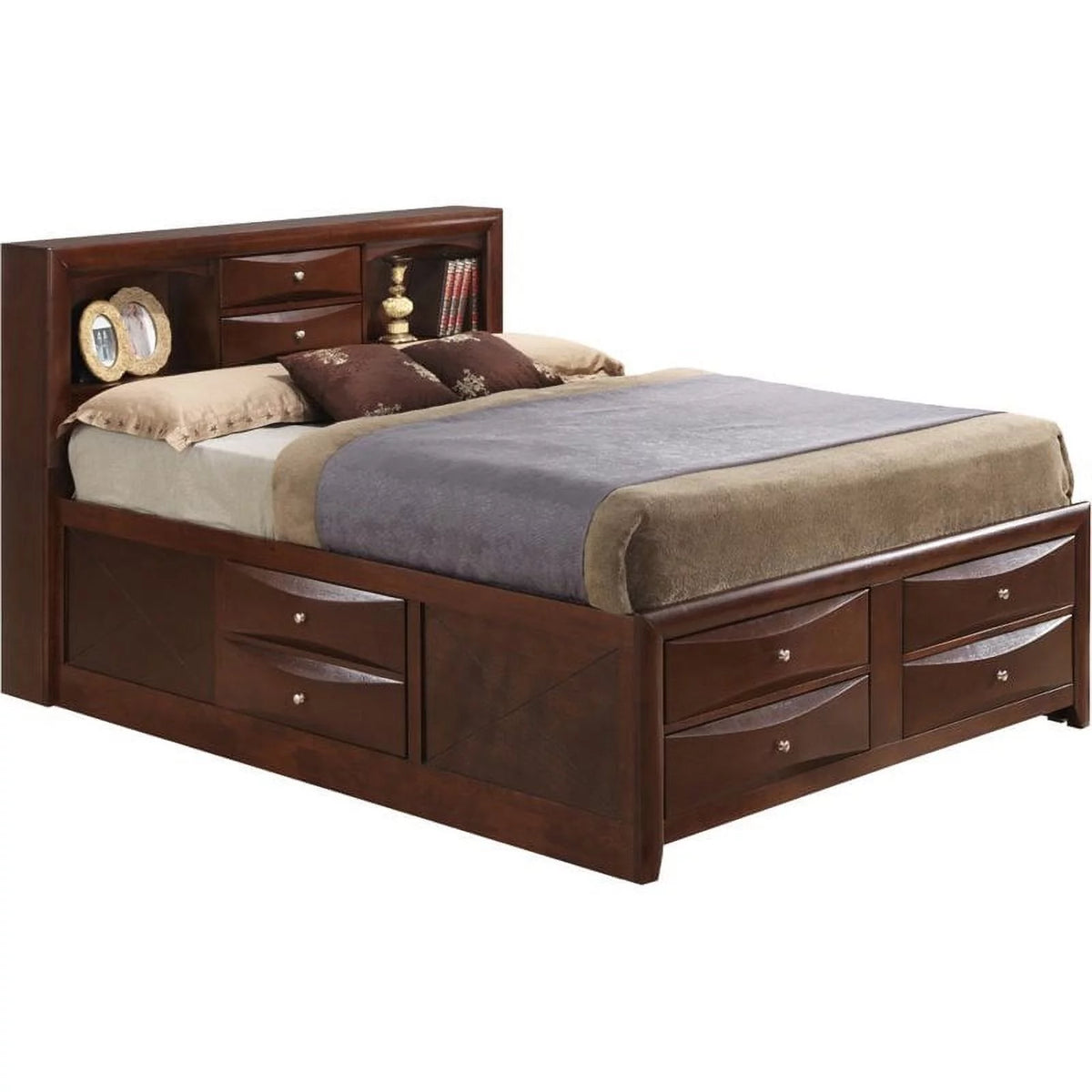 Wood Queen Bookcase Storage Bed with Shelves & Drawers K118175