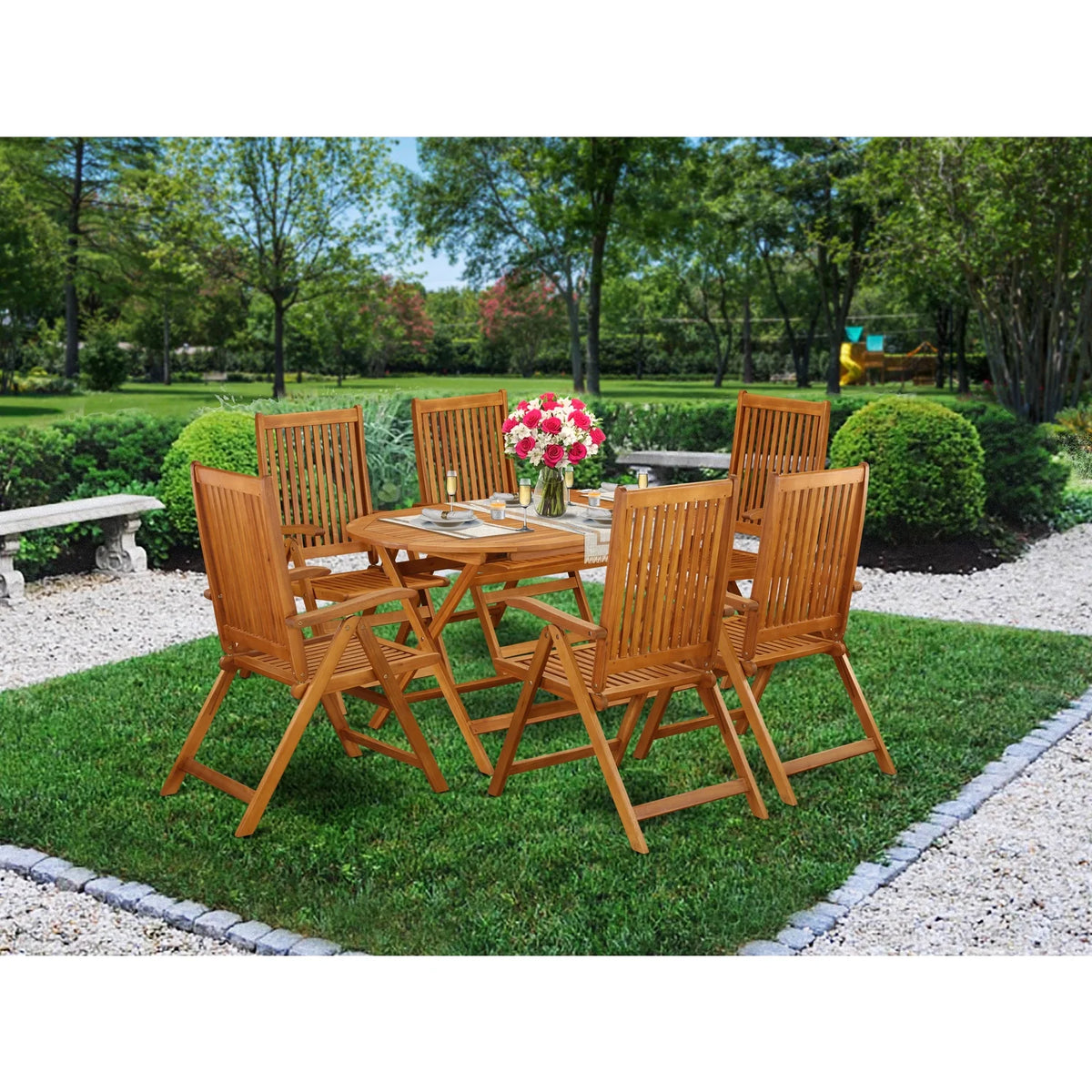 7 Pc Acacia Wood Outdoor Table and Chairs Y443