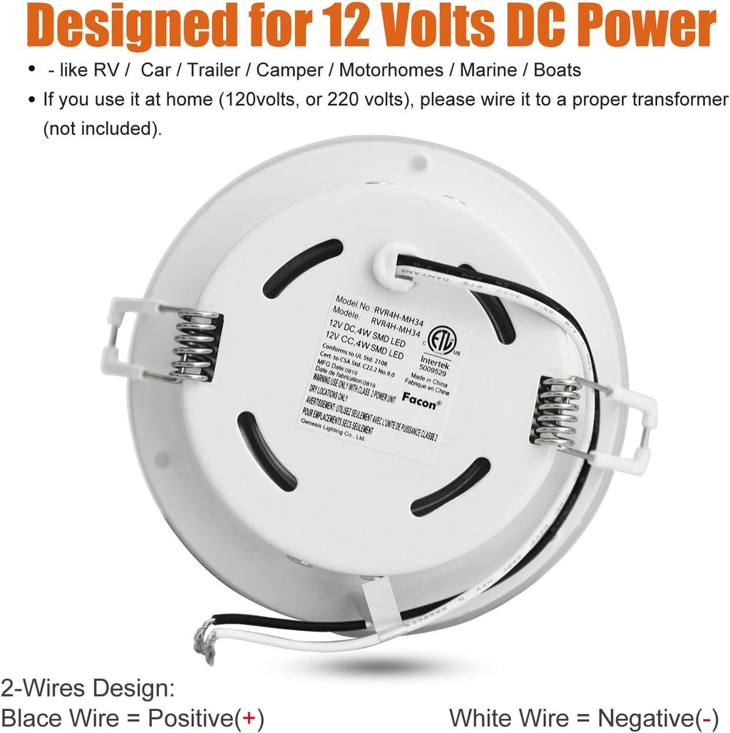4.5Inch LED RV Puck Light Full Aluminum Recessed Mount Down Light 12V Pack of 6 O533
