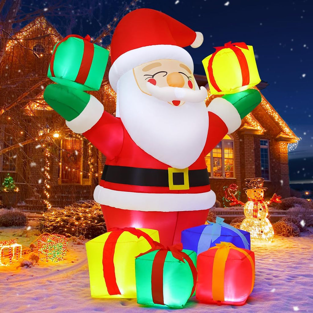 6.1 FT Christmas Inflatables Outdoor Smiling Santa Claus with Present Boxes, LED Lights Built-in W214