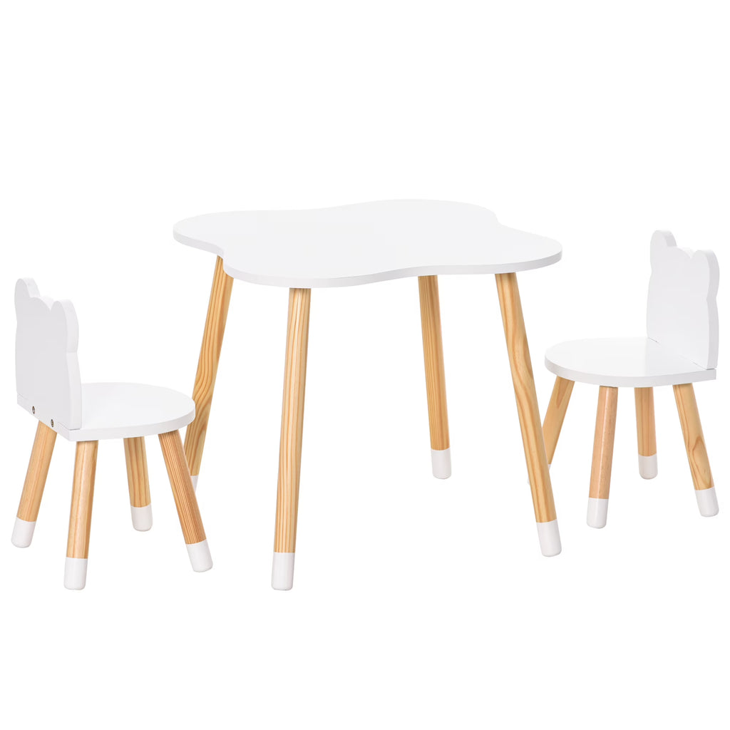 White Wooden Kids Table and 2 Chairs Set K13948