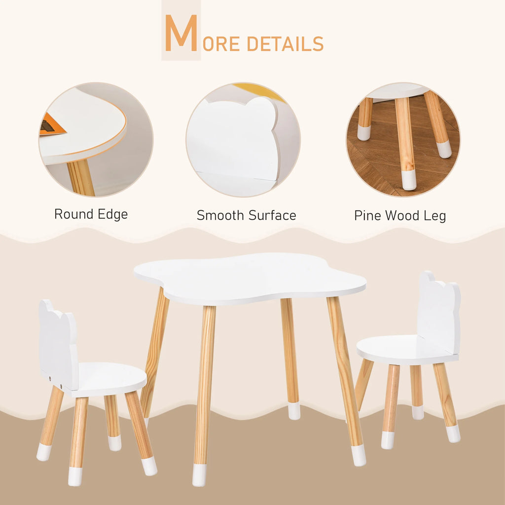 White Wooden Kids Table and 2 Chairs Set K13948